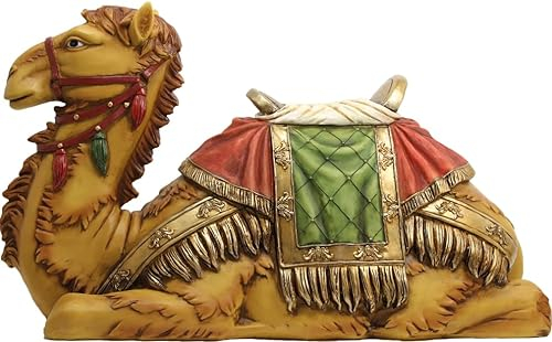 FADEDA Kamel liegend, Sattel bunt/Höhe:43 cm/handbemalt/detailgetreue Krippen Figuren - Weihnachten Tisch Dekoration Krippe Zubehör