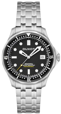 DUXOT Henri Diver - Reloj automático para hombre de 41 mm con pulsera de acero inoxidable sólido DX-2060, Negro (Ink Black), Henri Diver Automatic