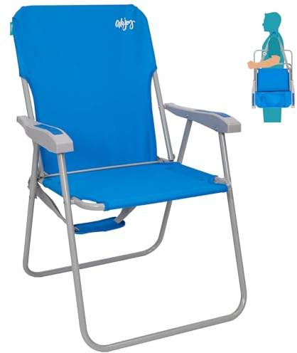 #WEJOY Folding Beach Chair for Adults, Lightweight Beach Chair with Shoulder Straps, High Back Camping Chairs with Hard Armrest, Supports 300lbs for Outdoor Lawn Concert (Blue)