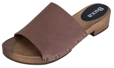 Buxa L40 Damen Clogs Leder Schuhe aus Holz, Holzclogs Pantolette, Holz Sohle (Braun, EU Schuhgrößensystem, Erwachsene, Damen, Numerisch, M, 41)