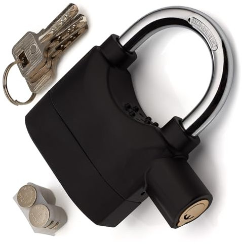 KEYD Padlock Heavy Duty Outdoor Stainless Steel Gate Alarm Lock with 3 Keys – Weather and Corrosion Resistant 110 DB Padlocks Outdoor - High Security Padlock for Garage Shed Fence Storage Units