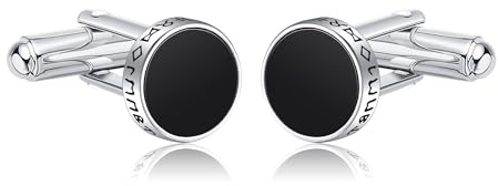 DAYLINLOVE Schwarze Onyx Manschettenknöpfe für Männer 925 Sterling Silber Smoking Hemdknöpfe Manschettenknöpfe Wikinger Manschettenknöpfe Schmuck Geschenke für Männer Trauzeuge