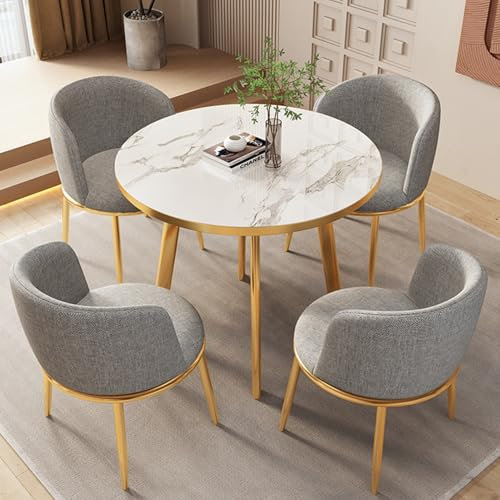 HARELA Runder Esstisch, Konferenztisch Besprechungstisch, Esstisch-Set mit Marmorstruktur, Verhandlungstisch, für Zuhause, Kleine Konferenzraum Tische Tisch und Stuhl Set, 80cm(Light Gray)