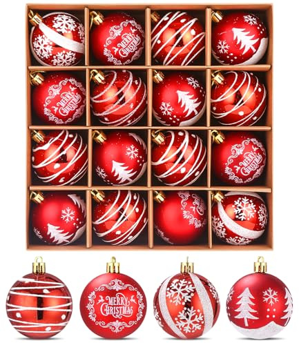 Bolas de Navidad,Bolas Arbol de Navidad,Adornos de Navidad para el Arbol,Bolas de Navidad Rojas y Blancas,16 Bolas Decorativas Navideñas de 6 cm