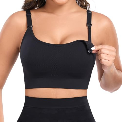 Angelhood dam icke-vadderad minimizer sport amnings-bh trådlös full täckning stor byst lätt stöd sport, Svart, XL