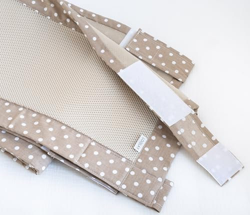 LOOLAY Bettumrandung für 140 x 70 cm Babybett – 2 Teiliges 130 x 30 cm Atmungsaktives Bettumrandung aus Netzstoff – Babybett Umrandungen – Klettverschluss stark Befestigung (Punkte Braun)