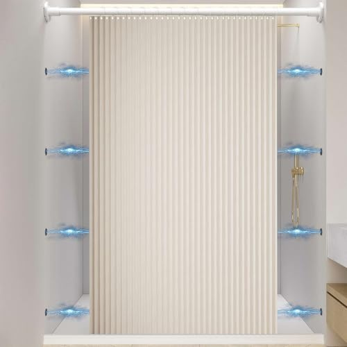 Momooda Wasserdichter Faltbarer Duschvorhang, Beige, 100x200cm | Duschvorhang Magnet Spritzwassergeschützt aus Leinen, Duschvorhang Anti Schimmel,220g/m²