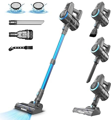 Akku Staubsauger, 25000Pa/175W/50Min Staubsauger Kabellos, Anti-Tangle-Bürste und Selbststehend, Ultraleichter Handstaubsauger akku vacuum cleaner Stielstaubsauger für Teppichen, Hartboden, Tierhaare