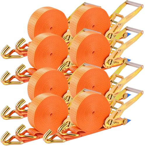 8 pezzi Carico 5000kg,Cinghie di ancoraggio 9m,Cinghie a cricchetto,50 mm Cinghia Di Fissaggio,Cinghie di serraggio con cricchetto e gancio,per il fissaggio professionale del carico di camion