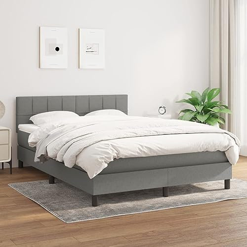 KOIECETA Boxspringbett mit Matratze Polsterbett Doppelbett Hotelbett Bett Bettrahmen Bettgestell Lattenrost Schlafzimmerbett Dunkelgrau 140x200 cm Stoff