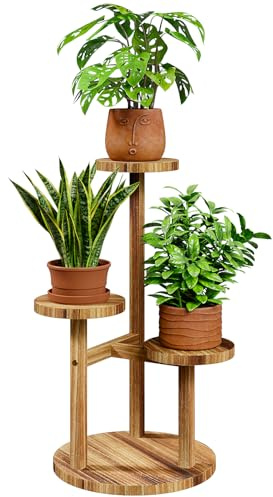 Bamworld Plant Stand Indoor Corner Wood Plant Shelf for Multiple Plants Small Tiered Round Flower Stand for Patio Garden Balcony Living Room Bedroom(3 Tier)