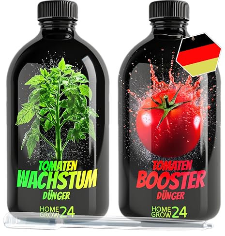 HOMEGROW24 Tomatendünger Duo - WACHSTUM und BOOSTER Tomaten Dünger, je 250 ml, Dünger Set geeignet für die Verwendung in Garten, Gewächshaus oder Treibhaus