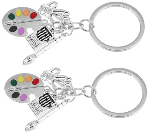 SAFIGLE Artists Key Holder Paintbrush Charm Silver Paint Brush Key Ring Palette Charm Keychain for Art Lovers