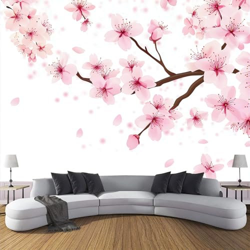 MIATCENRT Papier Peint Panoramique, Clip Art De La Branches De Cerisier En Fleurs, ‎150X105Cm (L×H) Tapisserie Poster Mural Pour Salon Chambre Décoration Murale, Adulte Chambre D'Enfants Décoration