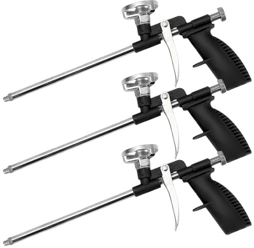 3 Stück Pistolenschaum PU Schaumpistole, Bauschaum Pistole aus Metall, Profi-Dosierpistole mit ergonomischem Kunststoffgriff,für Profi Heimwerker zum Abdichten Füllen Abdichten Orange (Schwarz)