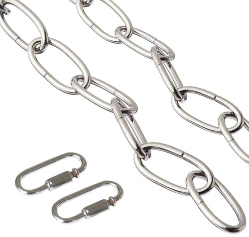 FSLiving hannger Kette Edelstahl, 15mm*35mm Metall Rundgliederketten,Silbern Edelstahl Kette Metall 6 Meter für Kette Hängesessel, Absperrketten Lampenkette