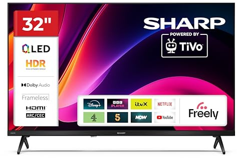 Sharp 32-inch HD QLED Powered by TiVo Smart TV TiVo+ Free Channels Dolby Digital HDR10 HDMI with ARC DVB-T/T2/C/S/S2 Tuner 32HE3345K Freely Included (HE Series)