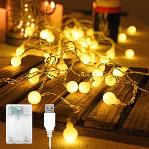 ENLACE Lichterkette Kugeln, 3M 20 LED Warmweiß Kugel Lichterkette, Batterie/USB-Betrieb, Globe Lichterketten für Weihnachten, Hochzeit, Party, Garten, Camping, Innen Außen
