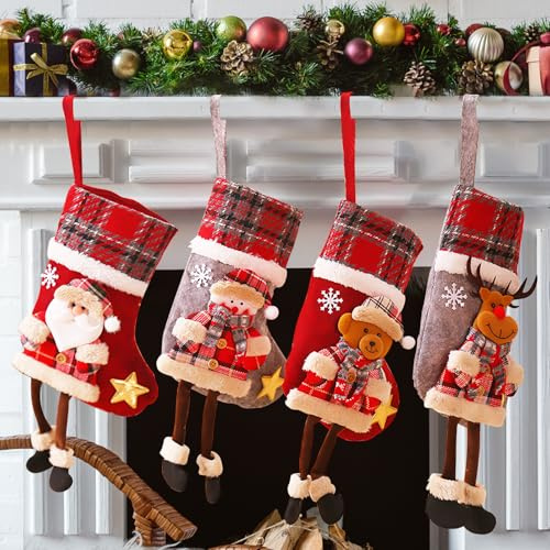 4 Stück Weihnachtssocken Kamin Weihnachtssocken Zum AufhäNgen Weihnachtssocken Deko Weihnachtssocken Zum BefüLlen Stockings Christmas Socken Nikolaus Stockings Weihnachten Nikolausstrumpf Kinder
