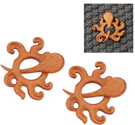 Hapivida 2pcs Broche Octopus Broch, épingles de châle en bois, encargure de boucle écharpe à motif animal pour pull robe chemise robe sac à dos