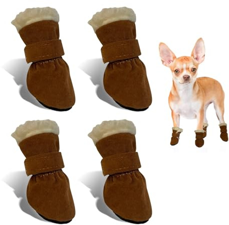 Bottes Chien Hiver, 4 Pièces Chaussure Chien Neige, Chaussures pour Chiens Antidérapant et Chaud, Bottes pour Chien de Protection, Convient Aux Chiens de Petite, Moyenne et Grands (Marron, M)