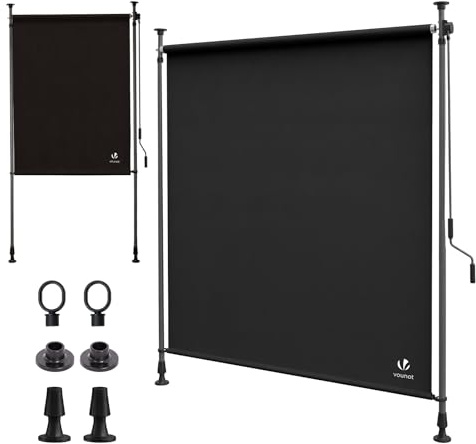 VOUNOT® Klemmmarkise Senkrechtmarkise 100x310 cm, Vertikalmarkise mit Handkurbel ohne Bohren, Ausziehbar Sichtschutz für Balkon, Garten & Terrasse, UV-Schutz & Wasserfest, Anthrazit