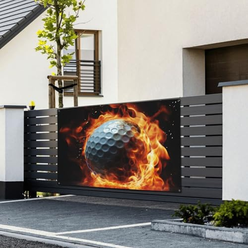 Banner Bandiere Buon Compleanno Banner Cartello Appeso alla Parete Sfondo Palla da Golf sul fuoco Banner Arazzo Personalizzato Arte da Parete Grandi Banner per Eventi aziendali Compleanno Decorazione