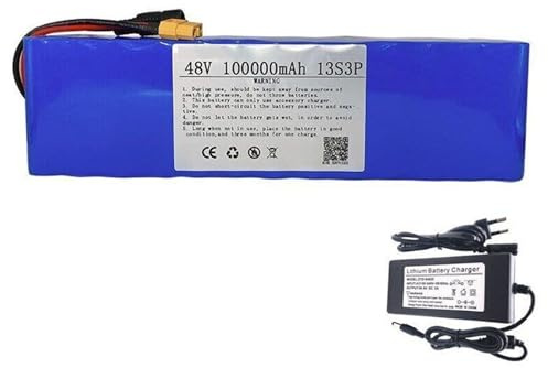 Batería para Bicicleta Electrica 48V 100Ah Paquete De Batería E-Bike 13S3P Batería De Alta Potencia con Cargador para 200W 350W 500W 750W 800W Motores 48V 100Ah,T