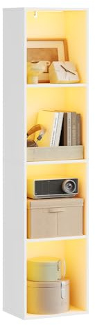WOLTU Bücherregal mit Beleuchtung, Bücherschrank mit 4 Ebenen, Weiß | Aktenregal mit Kippschutz, 40x170x29 cm, für Wohnzimmer Schlafzimmer Arbeitszimmer