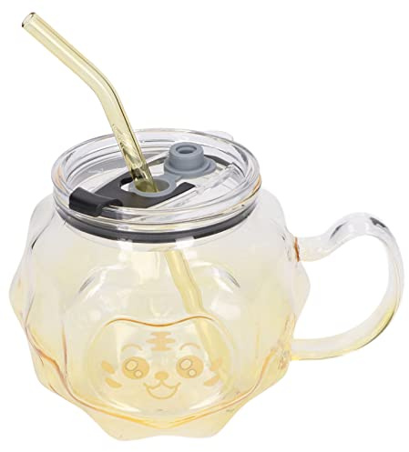 YUYTE Tazza da Latte in Stile Cartone Animato da 500 Ml con Cannuccia e Manico in Vetro Ed Elegante Portabevande per Casa, Ufficio e Scuola (Tigre)