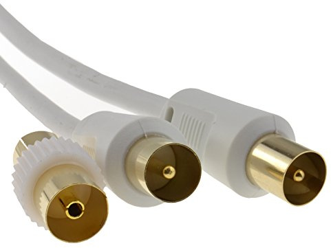 kenable RF TV Aerial Cable Male to Male Coaxial Lead with Female Coupler White 20m
