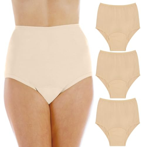 Wearever Women's Cotton Comfort Incontinence Panties for Bladder Control with Regular Absorbency - Reusable & Washable Leak Proof Underwear 150 ml (Pack of 3) (Beige) (L) (Fits Hip Sizes: 41-42)