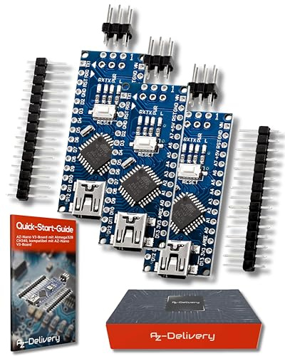 AZDelivery 3 x AZ-Nano V3-Board Mini Carte USB ATmega328 5V 16MHz CH340 Micro contrôleur ATmega328P, CH340G remplace FT232RL y Compris E-Book!