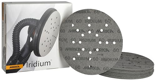 Mirka Papel de lija Iridium Ø 225 mm Grano 60 cierre adhesivo 25 uds | Ideal para lijadoras de pared y techo lijado eficiente de barniz masilla imprimación madera acero y minerales