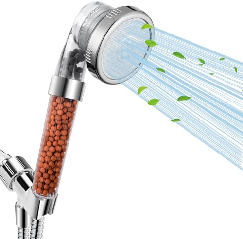 Luxsego Filtered Shower Head for Hard Water, High Pressure 3 Modes Shower Heads with Handheld Spray, Water Softener Showerhead Set with Mineral Beads to Remove Chlorine & Fluoride for Dry Hair & Skin