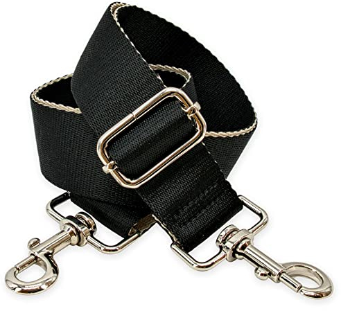 BENAVA Verstellbarer Schulterriemen für Taschen 75-135 cm | Taschengurt Schwarz Breit 40mm | Farbe Karabiner Silber | Taschengurte zum Wechseln | Schultergurt für Taschen