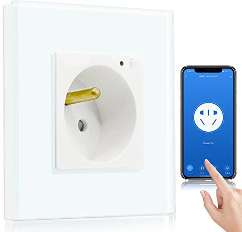 BSEED Prise Intelligente WiFi,Blanc Prise Murale 16amp Single Prises de courant alternatif,Compatible avec Alexa and Google Home,avec Contrôle à Distance, Contrôle Vocal et Fonction de Temps