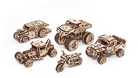 EWA Eco-Wood-Art Vehicles Set 3D Holzpuzzle für Jugendliche und Erwachsene-Mechanisches Transportset Modell-DIY-Bausatz, Selbstmontage, kein Kleber erforderlich-364 Stück, natürlich