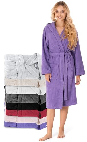 Twinzen Accappatoio per Donna con Cappuccio in Spugna Certificato Oeko Tex - 2 Tasche, Cintura - Vestaglia - per Uscire dalla Doccia, Assorbente e Confortevole