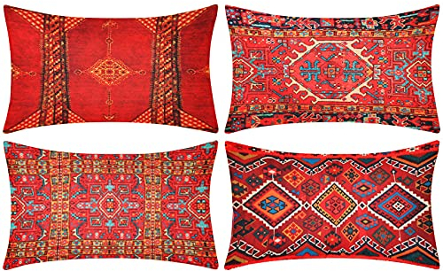 DakTou Funda de Almohada Estilo étnico Turco Antiguo Patrón de Alfombra Oriental Decoración Funda de Cojín Estilo Bohemio 30x50 cm Kilim Decoración Retro para Sofá Sala de Estar Coche,4 Piezas