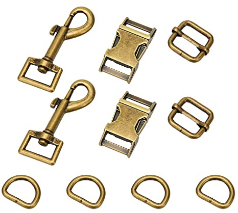 Hualibao Karabinerhaken aus Metall, mit D-Ringen, seitlicher Entriegelungsschnalle, Schiebeschnalle für Geldbörsen, Schlüsselband, Hundehalsbänder (1,9 cm, Bronze), 10 Stück