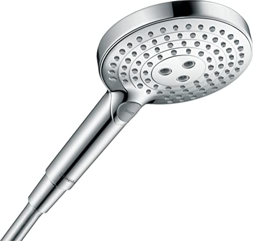 hansgrohe Raindance Select S - wassersparender Duschkopf 8 l/min (EcoSmart), Handbrause mit 3 Strahlarten (inkl. PowderRain), Duschbrause (120 mm), Sparduschkopf mit Antikalk-Funktion, Chrom, 26515000