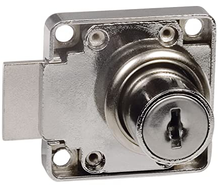 Amig - Serratura rinforzata per porte di mobili Mod.7 + 2 chiavi Mod.371 | per armadi di casa o ufficio | in acciaio nichelato | chiusura a destra | sicura e facile da installare