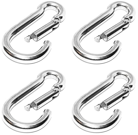 PRIOstahl Karabiner Karabinerhaken Standard Kettenglied - 10 x 100mm x 4 Stück Verbindungsglied mit Schnappverschluss Rundkarabiner Verbinder Befestigung Hängesessel Boxsack Edelstahl V4A
