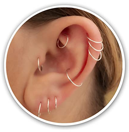 Nasenpiercing, Nasenring, klein, Sterlingsilber, Huggie-Creolen für Frauen, Knorpelnase, Helix Tragus (Silber, 8 mm, 20 Gauge / 1 Paar)