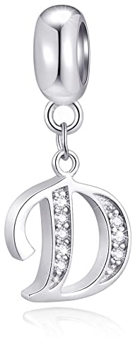 GLOWDAS 26 Buchstaben Charms Initials A-Z Alphabet Anhänger Perlen, passen europäische DIY Armband, 925 Sterling Silber Pendant Letter mit CZ Charm, Geschenke für Muttertag/Familie/Freunde