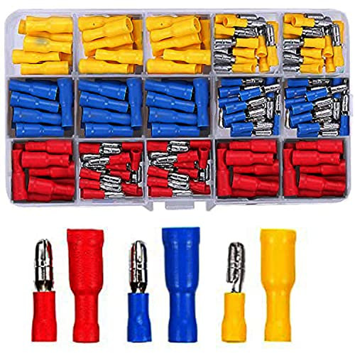 RUNCCI-YUN 208pcs Electrical Connectors, Insulated Male and Female Bullet Butt Connectors Electrical Crimps Connectors Straight Wire Terminal Connectors (Red, Yellow, Blue)