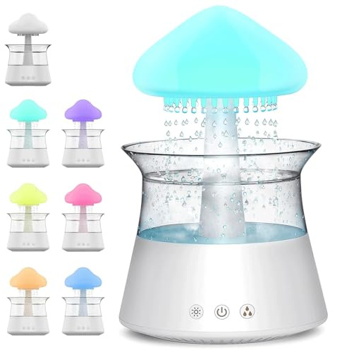 Humidificador de Nube de Lluvia, Difusor de Aceite Esencial Aromaterapia, Luz Nocturna de Aromaterapia con 7 Colores Que Cambian Las Luces de Sonido y 3 Modos de Niebla de Lluvia para Oficina Hogar