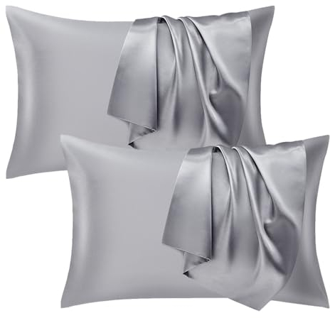 Seiwohl Satin Kissenbezug 40 x 80 2er Set, Weich wie Seidenkissenbezug Silk Pillowcase, Vegane Seide Kopfkissenbezug Kissenhülle Seidenkopfkissen Kopfkissen bezug für Haar und Haut, Grau