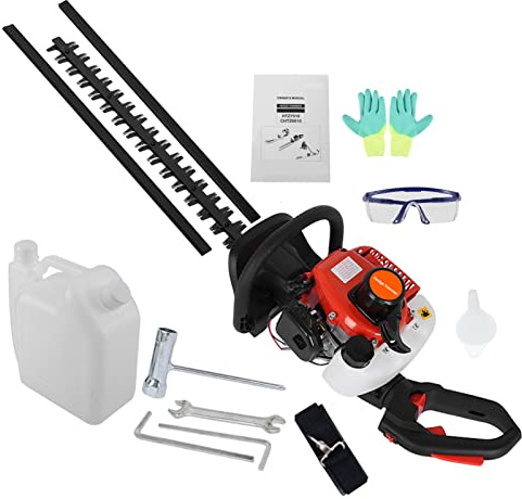 Kripyery 1 set di tagliasiepi da 61 cm, motore a gas raffreddato ad aria a 2 tempi, bombola a gas da 26 cc, lame seghettate a doppio lato, tagliasiepi senza fili, cesoia per erba senza fili, trimmer